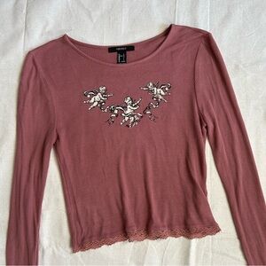 F21 | Mauve Baby Angels Cherubs Crop Top